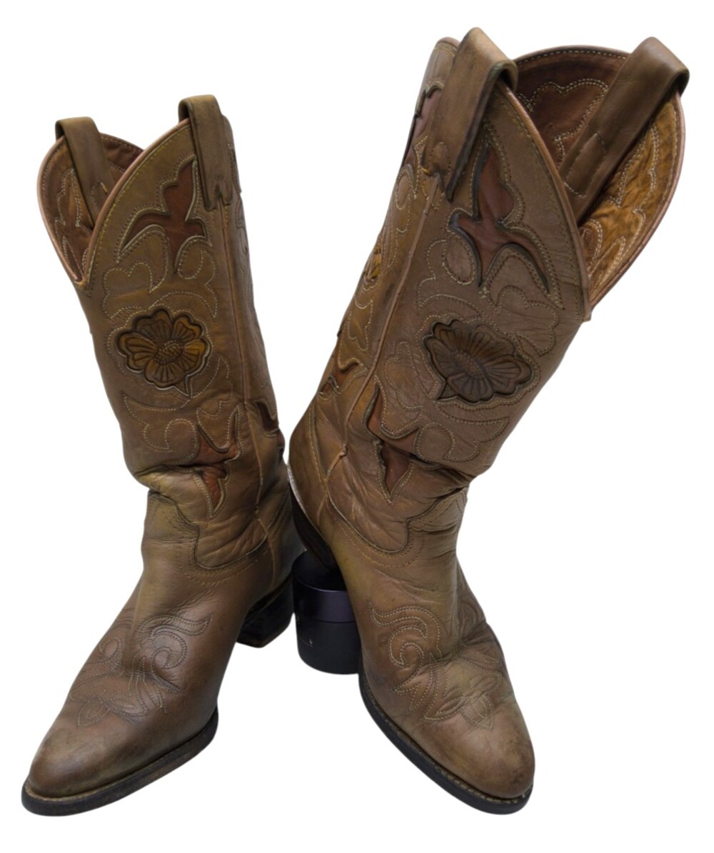 Vintage Texas Brand Women's Cowboy Boots Size 6.5 M Made in USA Floral Inlay